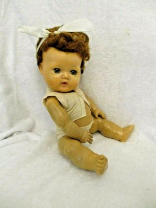 Vintage Tiny Tears Baby Doll Rooted Saran Hair,  Rock A Bye Eyes 13 "
