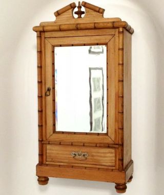 Miniature Antique French Faux Bamboo Mirror Armoire Storage Doll Wardrobe