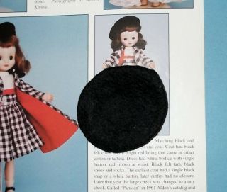 Vintage 8 " Ac Betsy Mccall Doll Town & Country Black Felt Tam Hat B - 42 1950s