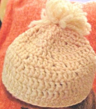 Vintage Doll Cap Hat Knitted With Pom Pom For Any Small Doll Light Pink K14
