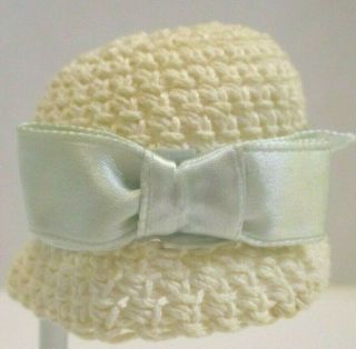 Vintage Doll Stylish Hat For Small Doll 2 " Across Blue Grosgrain Bow Z5