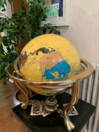 Semi Precious Stoned Globe On A Brass Stand With Compass.