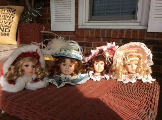 Victorian Porcelain Doll Heads 4 Collectors Vintage Ornament