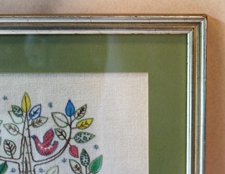 Vintage Tree of Life Embroidery Needlepoint Folk PA Dutch Pilgrims Marriage 3