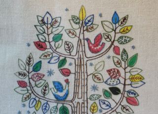 Vintage Tree of Life Embroidery Needlepoint Folk PA Dutch Pilgrims Marriage 4