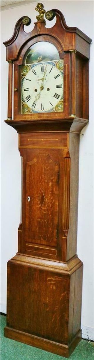 Antique 19thC English 8 Day Mahogany & Oak Cottage Grandfather Longcase Clock 5