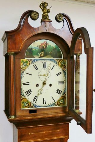 Antique 19thC English 8 Day Mahogany & Oak Cottage Grandfather Longcase Clock 9