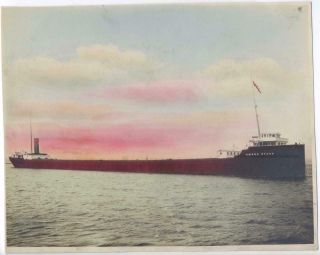Great Lakes Freighter Amasa Stone Antique 1910s Hand Colored 8x10 Photo