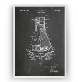 Nasa Space Capsule Patent Print Vintage Poster Wall Art Decor Gift - Unframed