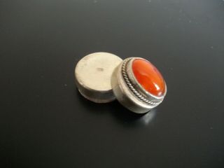 Small Vintage Continental Silver Pill Box set with large oval Amber Cabochon 5
