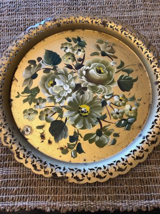 Vtg Nashco Hand Painted Metal Tole Tray Huge Oval 18x14 " Cabbage Roses & Daisies