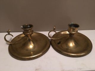 Pair Antique Solid Brass Candle Holder For Hurricaine Globes