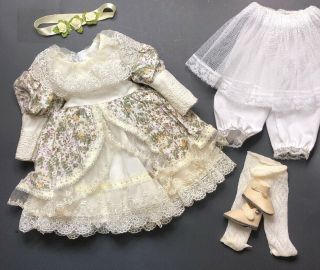Vintage Doll Dress Clothes Ivory Floral Lace Layered Zipper Outfit For 18” Dolls