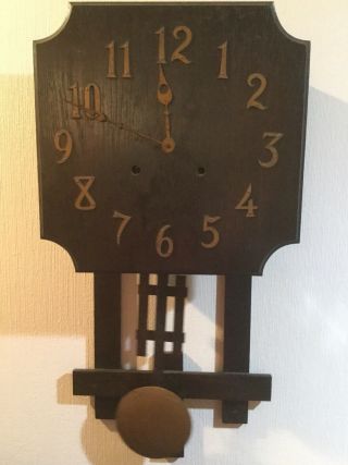 Antique Arts & Crafts Oak Wall Clock National Clock & Mfg Co Chicago.  Runs Well