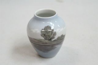 Arts Crafts Bing Grondahl Porcelain Trees Island Water Cabinet Vase Signed