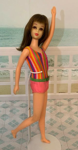 Vintage Mod Barbie Francie Doll With Brown Hair Rooted Eyelashes Tnt Swimsuit