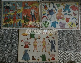 3 Large & Colorful German Paper Doll Sheets 2 W/artist Signature Age Unknown
