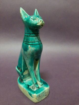 Ancient Egyptian Antiques Bastet Cat Pharaoh Ubasti Statue Glazed Stone Egypt Bc