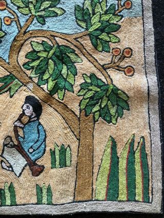 Antique 19th Century Folk Art Pictorial Hooked Rug 5