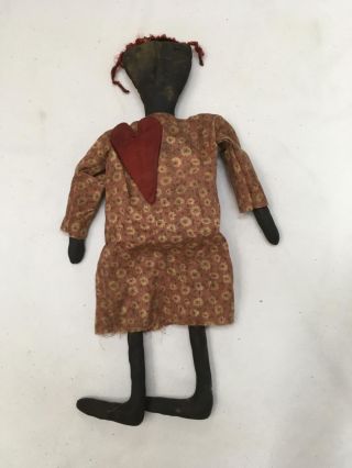 Antique Style 19 " Rag Doll W Heart Artist Creation Dressed Black Americana Ooak