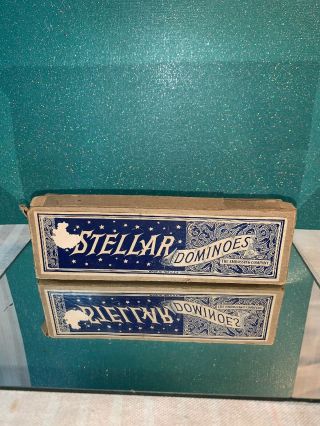Antique 1900’s Stellar Double Sixes Wood Dominoes By The Embossing Company