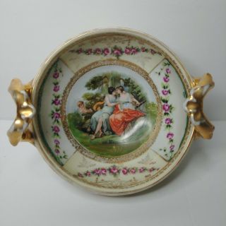 Antique Victorian Porcelain Bowl Dish Prov Saxe ES Germany Gold Painted Ladies 2