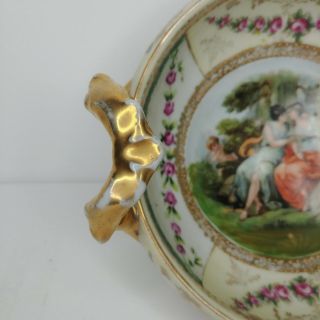 Antique Victorian Porcelain Bowl Dish Prov Saxe ES Germany Gold Painted Ladies 3