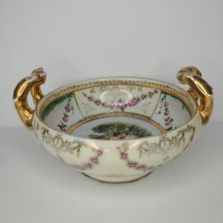 Antique Victorian Porcelain Bowl Dish Prov Saxe ES Germany Gold Painted Ladies 5