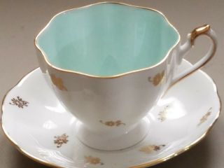 Queen Anne Teal Tea Cup & Saucer Set Fine Bone China England Antique Numbered