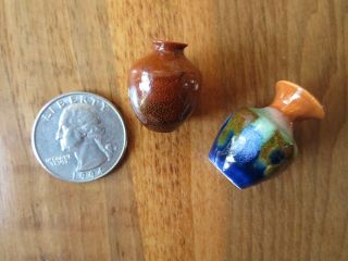 2 Artisan Miniature Vase Jug Mexico Goncalo Alves Doll House 1 Inch Art Pottery
