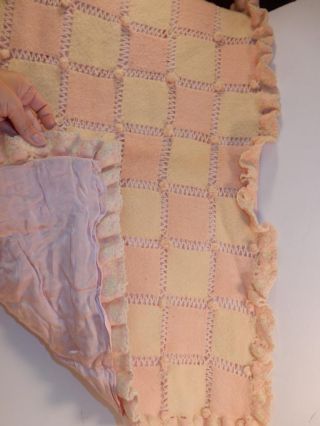 Antique 1930s Crib Blanket Bed Cover Baby Pink & White Satin Trim
