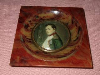 Antique 19th C Miniature Small French Oil Painting Portrait Napoleon Signed