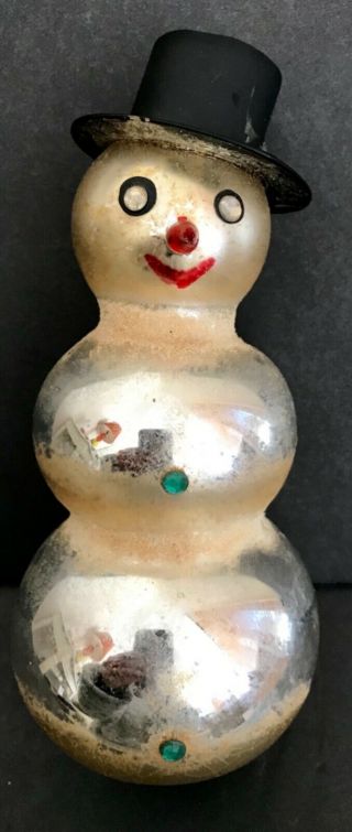 Antique Vtg Large Snowman W Glass Nose Top Hat German Glass Christmas Ornament