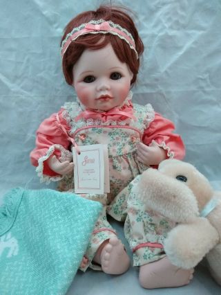 Hamilton Heritage Dolls " Sara " 1990 Porcelain Doll 18 " Tag Blanket And Bunny