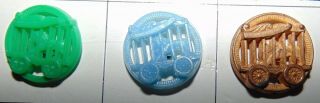 Set Of 3 Vintage Plastic Lion In Circus Cage (circus Set) Buttons