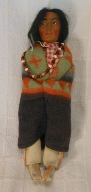Antique Skookom Native American Doll With Beadwork Necklace