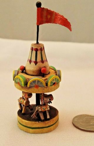 Dollhouse Miniature Vintage Artisan Signed And Dated Toy Carousel