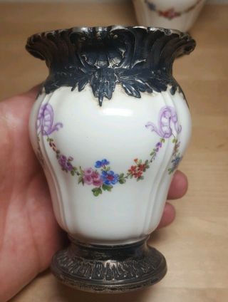 Antique French Porcelain Vases Sterling Silver Mounts Old Paris 2