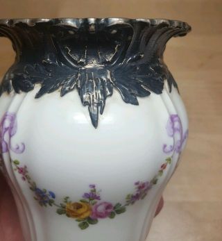 Antique French Porcelain Vases Sterling Silver Mounts Old Paris 4