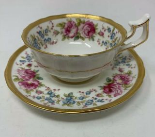 Stunning Antique Cauldon China Hand Painted Roses Cabinet Tea Cup & Saucer