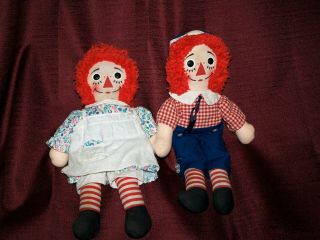 Vintage The Raggedy Ann And Andy Dolls From Knickerbocker Pair 16 " 60s