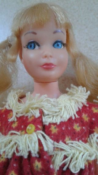 1970 Vintage Barbie Mod Tnt Blonde Sausage Curl Skipper Doll,  Wearing Wooly Pj
