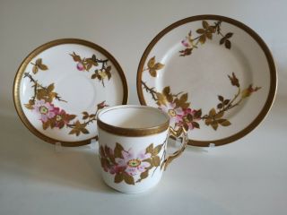 Antique 19th Century Hand Painted Porcelain Tea Cup Trio.