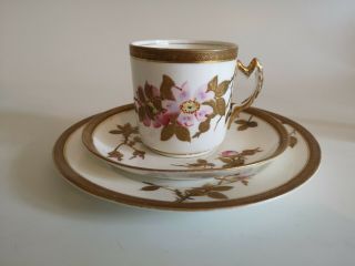 Antique 19th Century Hand Painted Porcelain Tea Cup Trio. 2