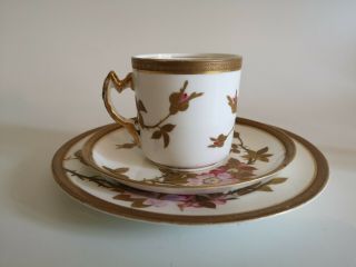 Antique 19th Century Hand Painted Porcelain Tea Cup Trio. 3