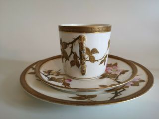 Antique 19th Century Hand Painted Porcelain Tea Cup Trio. 4