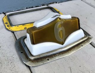 Antique Vintage Car Deco 1920s - 30s Yellow Cab Roof Glass Number Light Sign