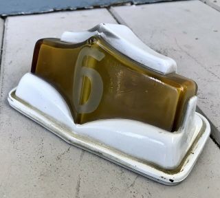 Antique Vintage Car Deco 1920s - 30s Yellow Cab Roof Glass Number Light Sign 7