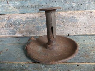 Antique Primitive Early 19thc 4 In Tin Push Up Candlestick Candle Holder Aafa
