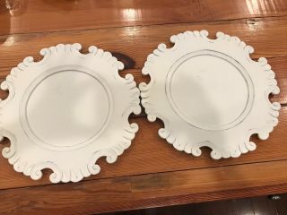 Pier1 Set Of 2 Antique White Wood Carved Chargers Plate Holders